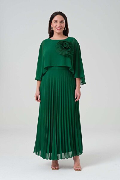 Gemko فستان تنورة بطيات مع كيب - زمردي