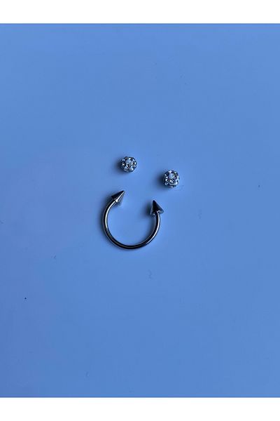 kurukafagift Unisex Steel Smiley Two Prong Piercing Helix Tragus Cartilage Silver Color 10 mm