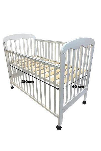 BabyCara Wooden Baby Bed With Elegant Design, 3 Heights And Mosquito, Net High Quality Wood 120 X 60 CM