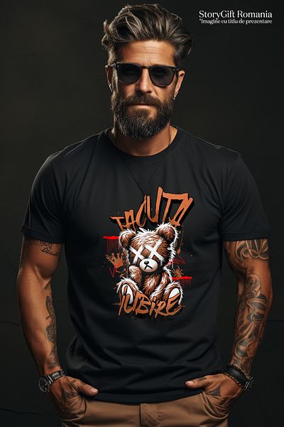 StoryGift Romania Tricou Barbati Urs De Plus Maro Iubire Tacuta Toxica Dragoste Cu Imprimeu Pe Fata, 100% Bu Stg