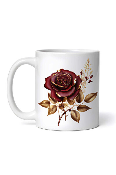 OEM Cană albă personalizată, trandafir roșu auriu, INOVATIX®. 330ml