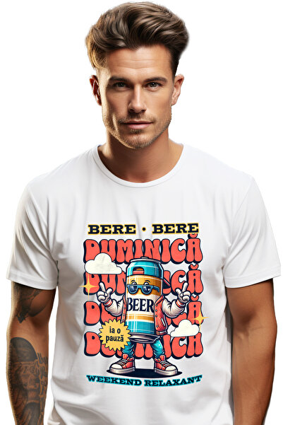 StoryGift Romania Tricou Barbati Weekend Relaxant. Duminica Sticla De Bere Cu...