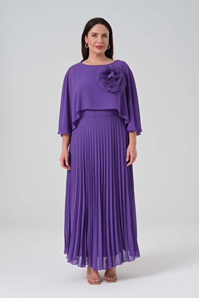 Gemko Eteği Piliseli Pelerinli Elbise - Açık Mor