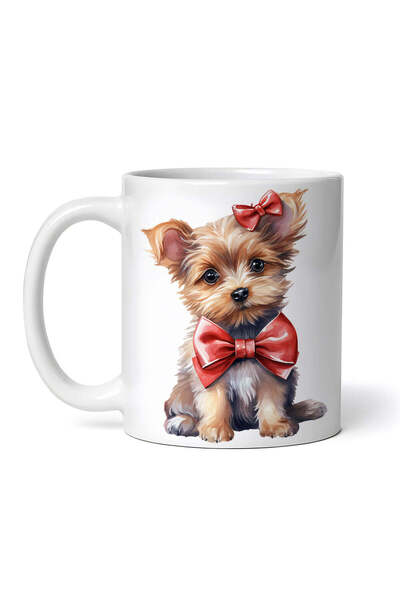 OEM Cană albă personalizată, Yorkshire Terrier cu fundă roșie la gât, INOVATI...
