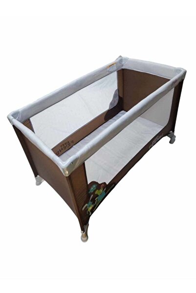 BabyCara Portable Baby Bed Travel Cot And Playpen - Quick Foldable with Carrying Bag 120x60cm Brown/Grey