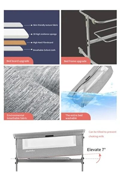 BabyCara 3-in-1 Portable Rocking Baby Bed Foldable Co-Sleeping Crib with Height Adjustable Bassinet Grey