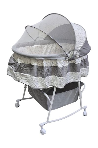 BabyCara Rocking Baby Cradle with Mosquito net and Storage Basket Lock Function for 0-12 Months