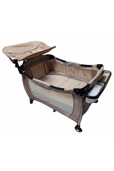 BabyCara Multi-Purpose Nursery Playpen Foldable Cot And Diaper Changer Baby Bed Carry Bag 110x60 Brown