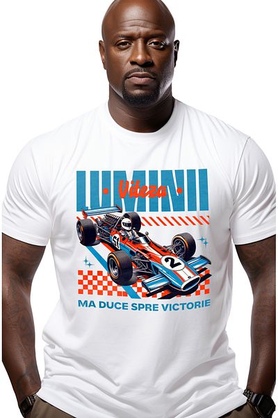 StoryGift Romania Tricou Barbati Viteza Luminii Ma Duce Catre Victorie Masina Curse Formula 1 Cu Imprimeu Pe Stg