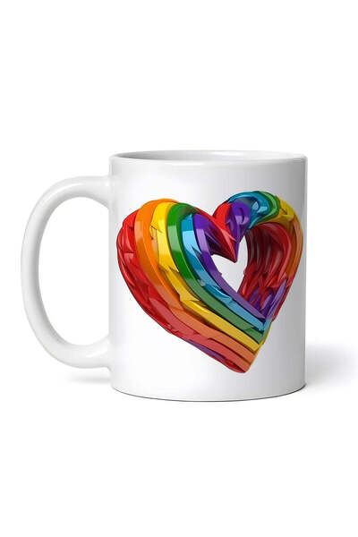 OEM Cană albă personalizată, Tunel Inimă Curcubeu, INOVATIX®. 330ml