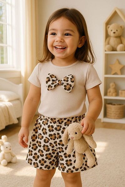FYONCH Bow Appliqued Shorts Set