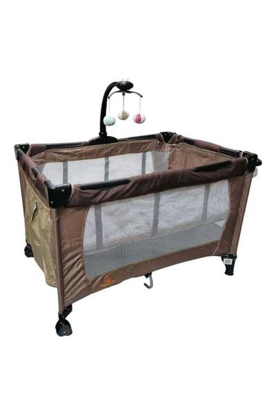 BabyCara سرير أطفال متعدد الأغراض قابل للطي مع مهد لتغيير الحفاضات، سرير معلق للأطفال، 110×70 سم، بني