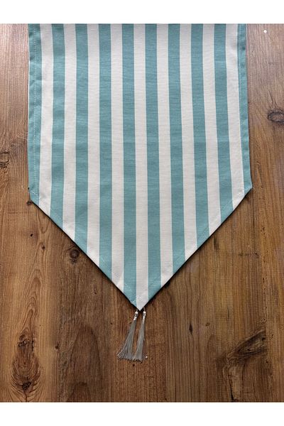 HALFART Mint Green Striped Duck Linen Runner |   40X140 cm |   Waterproof Anti-Dirty Table Cloth