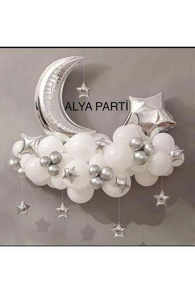 ALYA PARTY LED Moon And Star Bolon Σετ Διακόσμηση τοίχου Σετ γενεθλίων