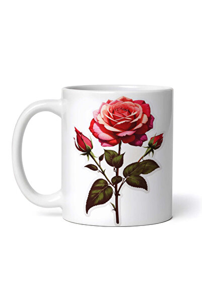 OEM Cană albă personalizată, Trandafir cu boboci și frunze, INOVATIX®. 330ml