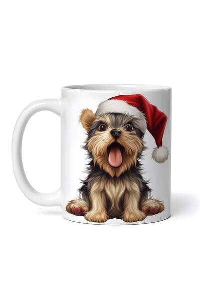 OEM Εξατομικευμένη λευκή κούπα, Γιορκσάιρ Τεριέ με χριστουγεννιάτικο καπέλο, ...
