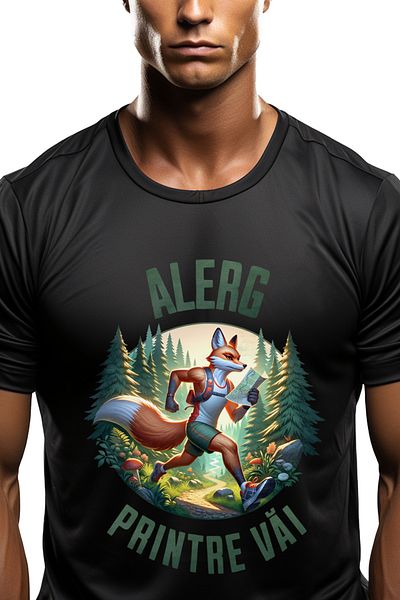 StoryGift Romania Men's T-shirt fox scout in the forest nature map with print on the front, 100% Cotton, Ne