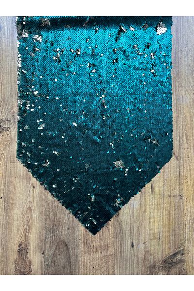 HALFART Runner cu paiete triunghi albastru strălucitor de noapte |   40x140 cm |   Decor de masă strălucitor și elegant