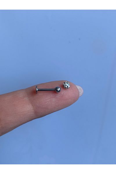 kurukafagift Steel Ball Two Prong Straight Piercing Tragus Helix Cartilage Silver Color 8 mm