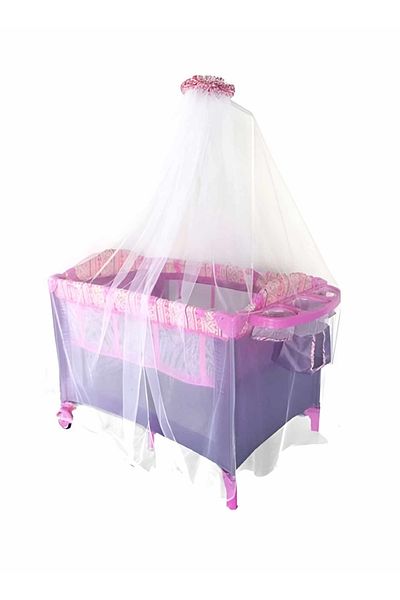 BabyCara Multi-Purpose Nursery Playpen Foldable Cot And Diaper Changer Baby Bed Carry Bag 110x60 Pink