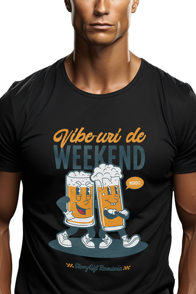 StoryGift Romania Tricou Barbati Vibeuri De Weekend Petrecere Bere Pahar Cu I...