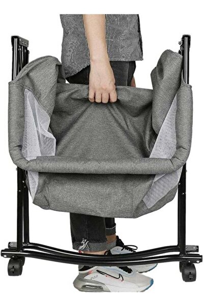 BabyCara 2-in-1 Rocking Baby Cot Adjustable Heights Bedside Foldable Portable Bassinet for Newborns Grey