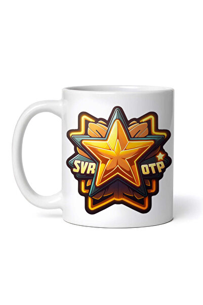 OEM Cană albă personalizată, insignă metalică cu stea, INOVATIX®. 330ml