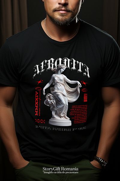StoryGift Romania Tricou Barbati Zeita Afrodita Iubirii Arta Greaca Mitica Cu Imprimeu Pe Fata, 100% Bumbac, Stg