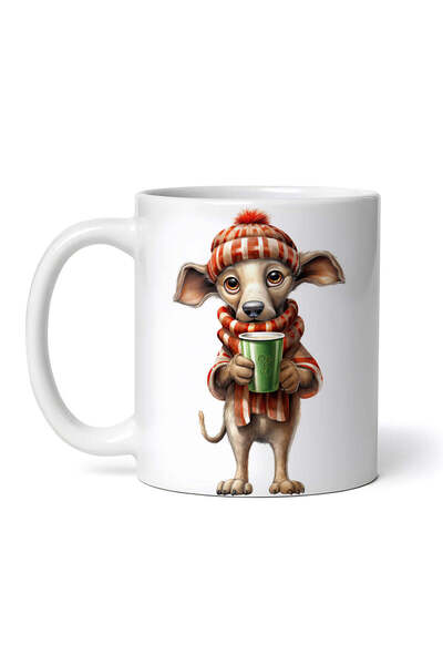OEM Cană albă personalizată, Whippet bând cafea, INOVATIX®. 330ml