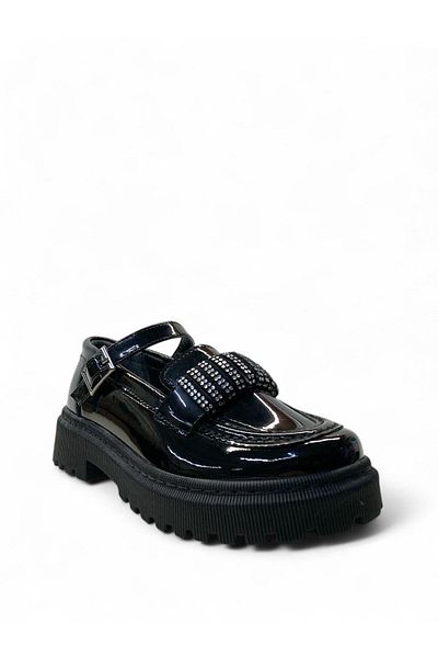 Tuğba Ortopedi 118 Orthopedic Girl's Black Patent Leather Banded School Ballerinas