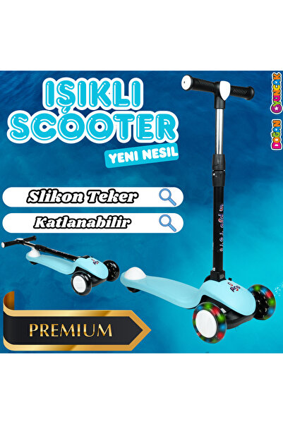 Doğan Oyuncak Dünyası Lupa Katlanabilir Işıklı 3 Tekerlekli Turkuaz Scooter -...