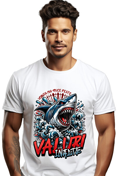 StoryGift Romania Tricou Barbati Valuri Inalte Rechin Vointa Ma Duce Peste Mo...