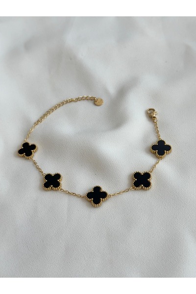 BessyJewelry الصلب الأسود المينا البرسيم سوار