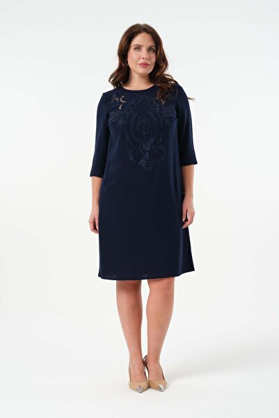 Gemko Embroidered Dress - Navy Blue