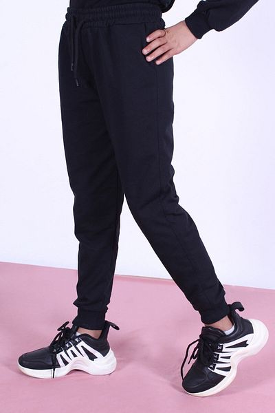 MNKSPORT Copy - Plain Double Pocket Girls' Black Sweatpants
