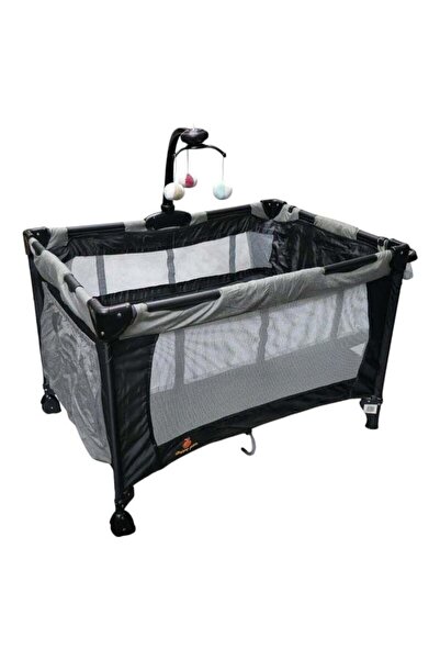 BabyCara Multi-Purpose Nursery Playpen Foldable Cot And Diaper Changer Baby Bed Hanging Toys 110x70 Grey