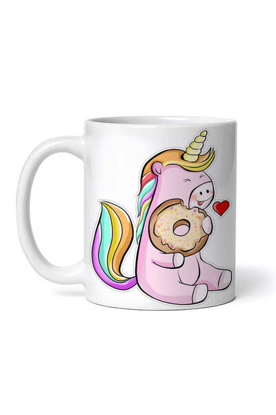OEM Cană albă personalizată, gogoașă unicorn mâncând, INOVATIX®. 330ml