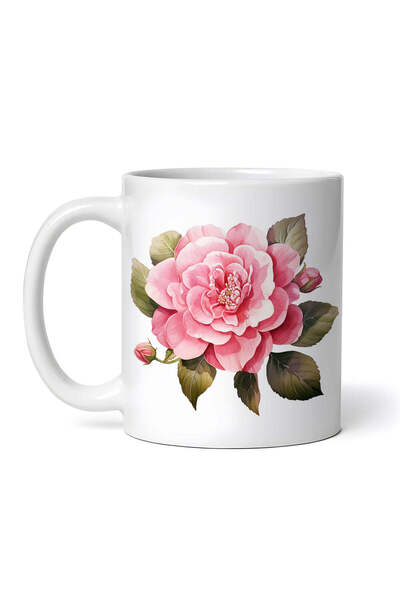 OEM Εξατομικευμένη λευκή κούπα, ροζ σαντιγί τριαντάφυλλο, INOVATIX®. 330ml