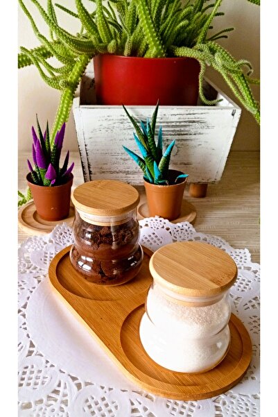 BRE HOME Bambu Standlı, Borosilikat Cam, Kahve, Şeker, Marmelat Kavanoz Seti ...