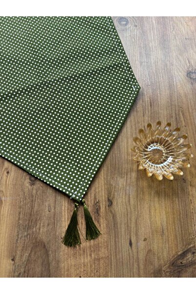 HALFART Yeşil Puantiyeli Duck Keten Runner | Su Geçirmez, Leke Tutmaz | 40x14...