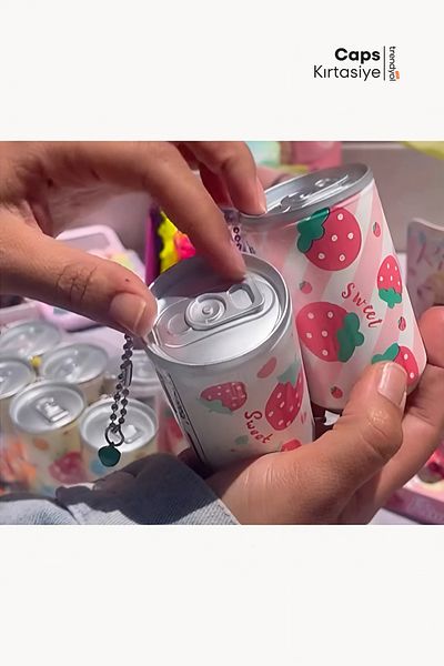 caps office 1 Pc Cute Box Drink Shaped Strawberry Themed Wet Wipes with Chain Strap