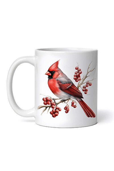 OEM Εξατομικευμένη λευκή κούπα, Κόκκινο πουλί σε κλαδί, INOVATIX®. 330ml