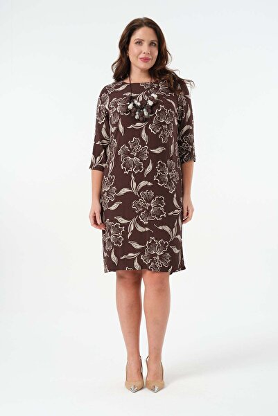 Gemko Floral Patterned Necklace Dress - Brown