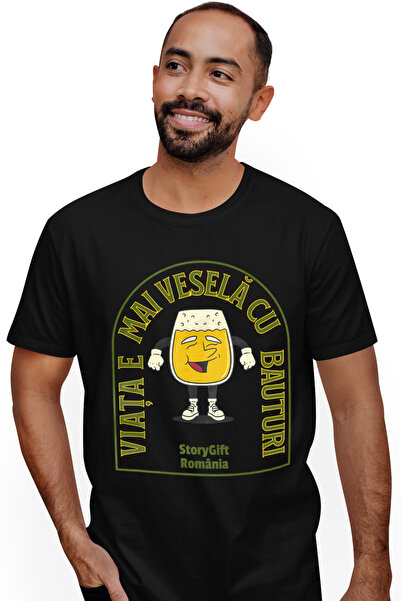 StoryGift Romania Tricou Barbati Viata E Mai Vesela Cu Bauturi Pahar Cu Bere ...
