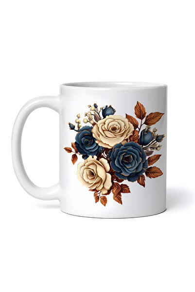 OEM Cană albă personalizată, trandafiri albaștri și albi, INOVATIX®. 330ml