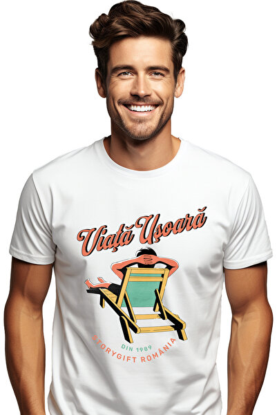 StoryGift Romania Tricou Barbati Viata Usoara Om Pe Sezlong Relaxare Vacanta ...