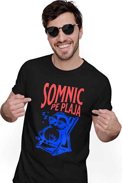 StoryGift Romania Tricou Barbati Somnic Pe Plaja, Pinguin Cu Ochelarii De Soa...