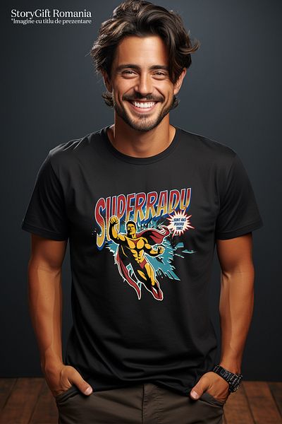 StoryGift Romania Men's T-Shirt Super Radu, Superhero I'm Here For You With Print On The Front, 100% Cotton Stg
