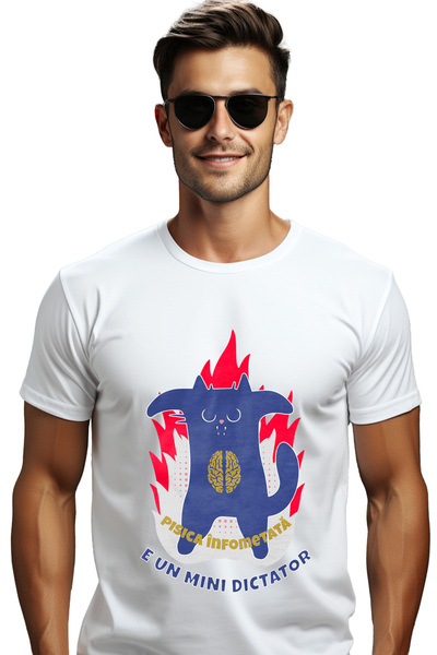 StoryGift Romania Tricou Barbati Pisica In Flacari Infometata E Un Mic Dictat...
