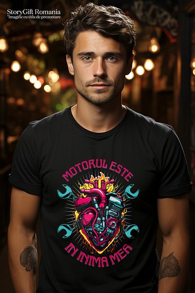 StoryGift Romania Tricou Barbati Motorul Este In Inima Mea Viteza Masini Iubitorii De Mecanica Cu Imprimeu Pstg